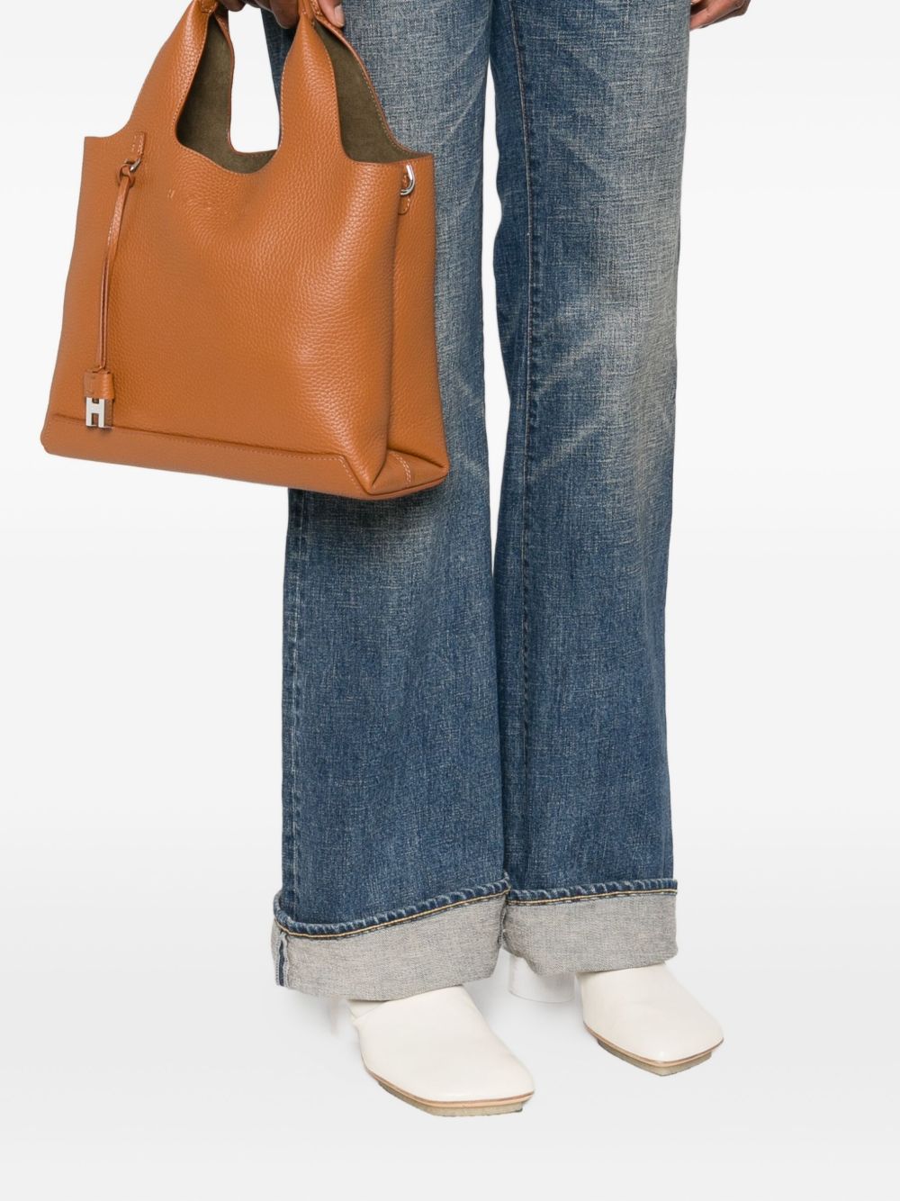 HOGAN Pebbled Leather Tote Handbag with Detachable Shoulder Strap