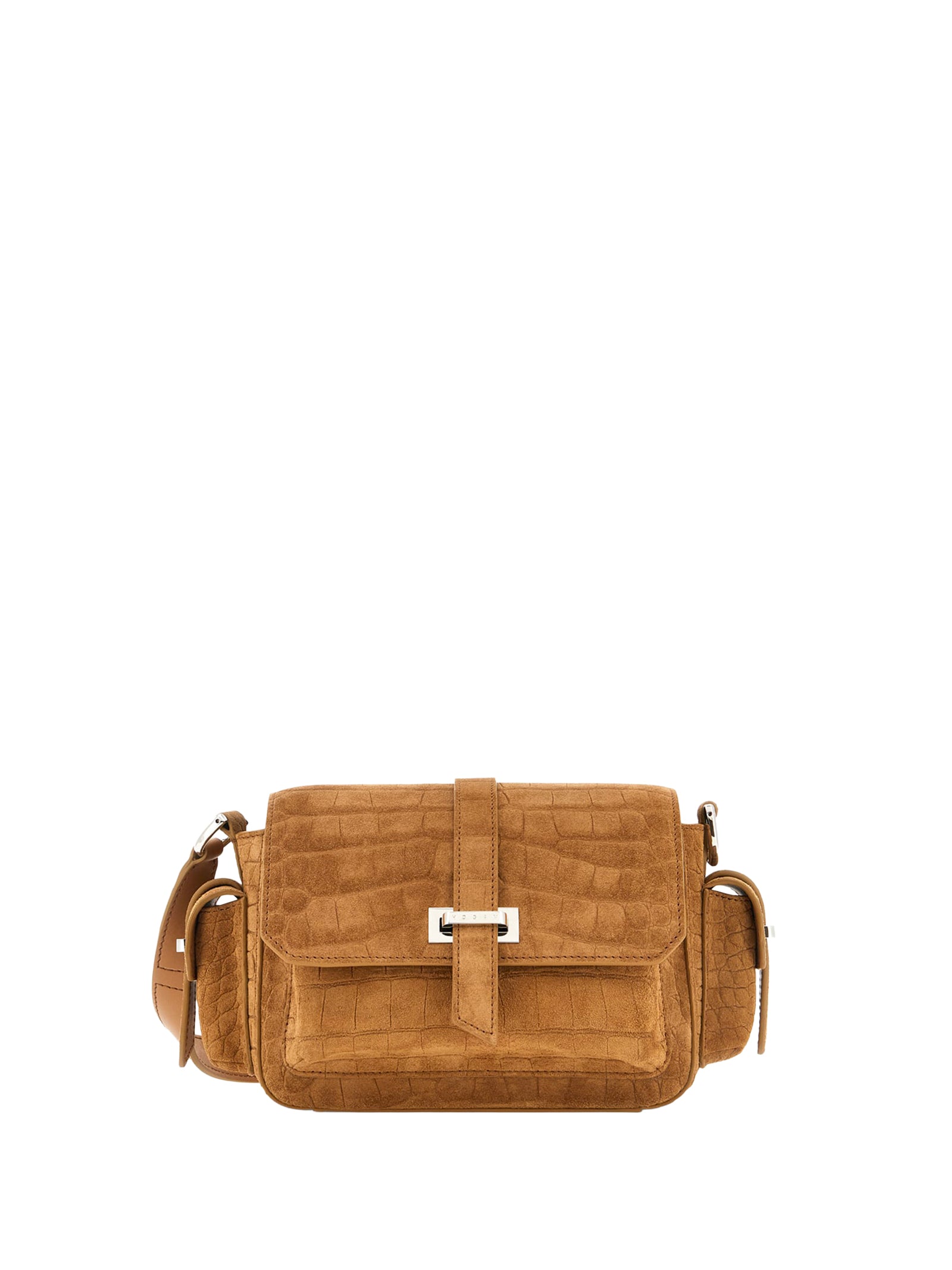 HOGAN Mini Flap Handbag in Suede with Crocodile Print