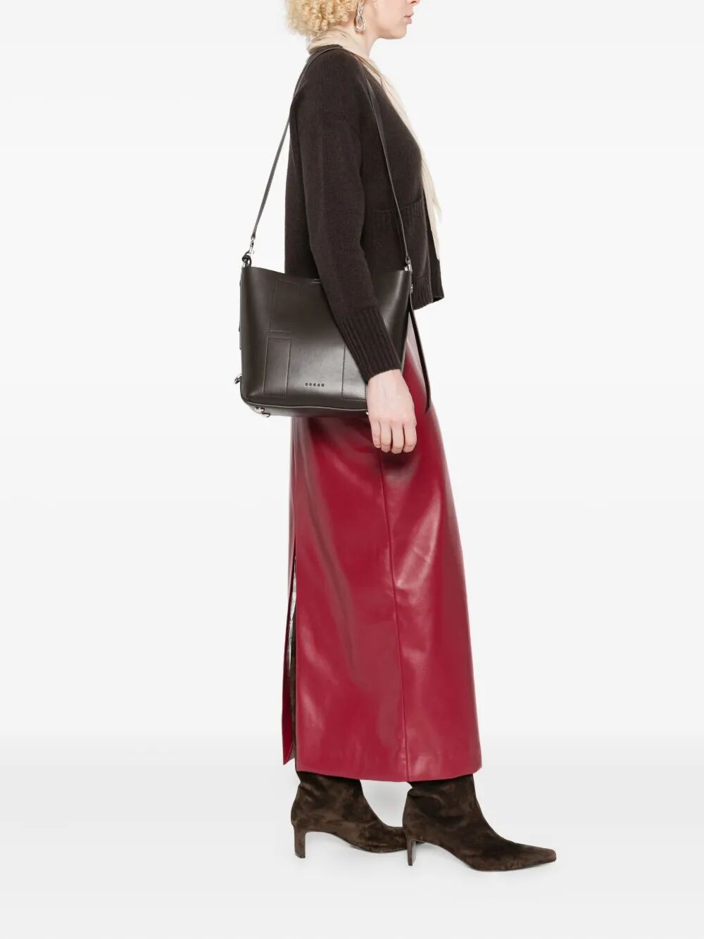 HOGAN Mini Leather Hobo Handbag with H-Detail