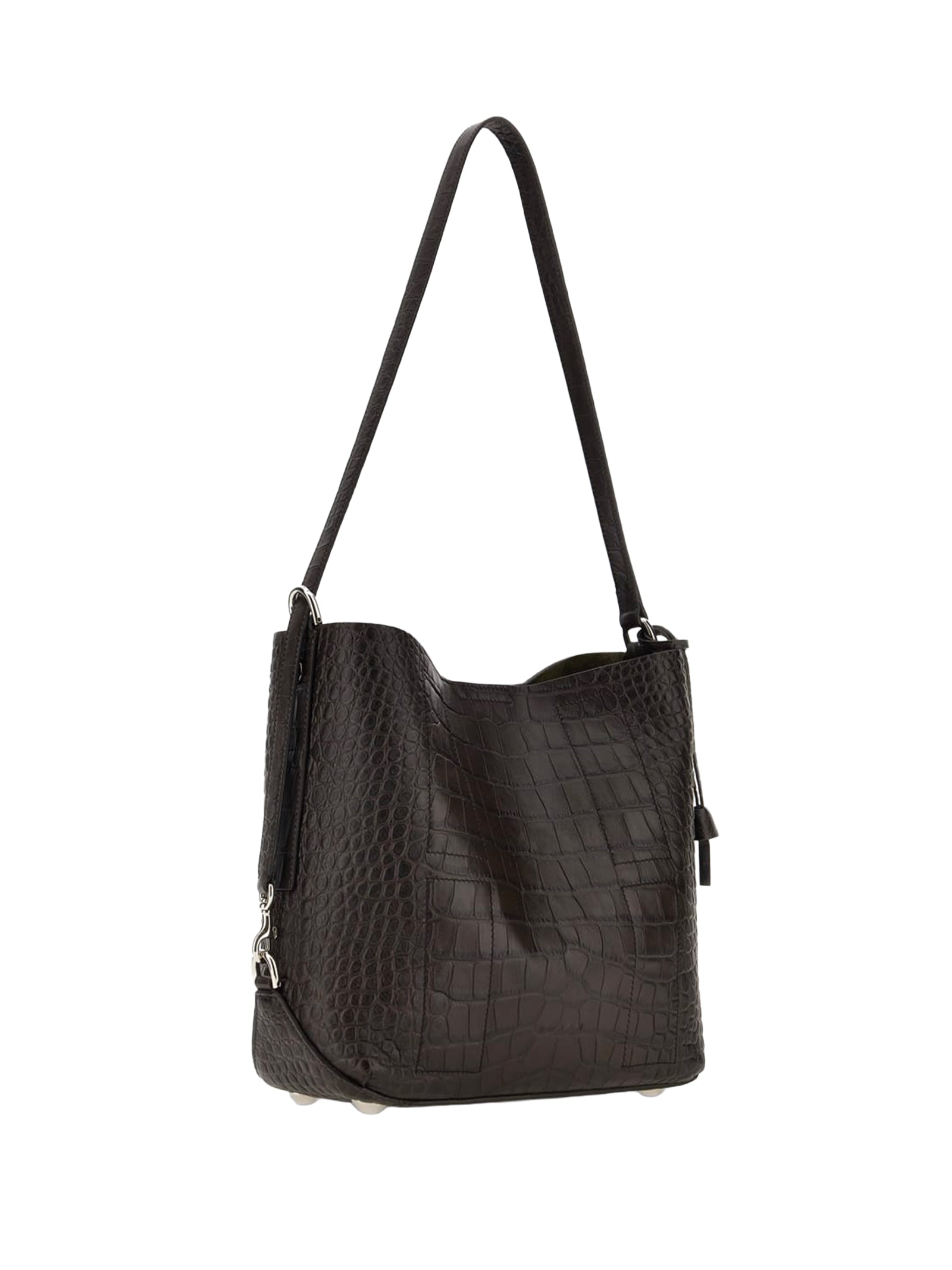 HOGAN Mini Hobo Handbag in Crocodile-Print Leather with Adjustable Shoulder Strap