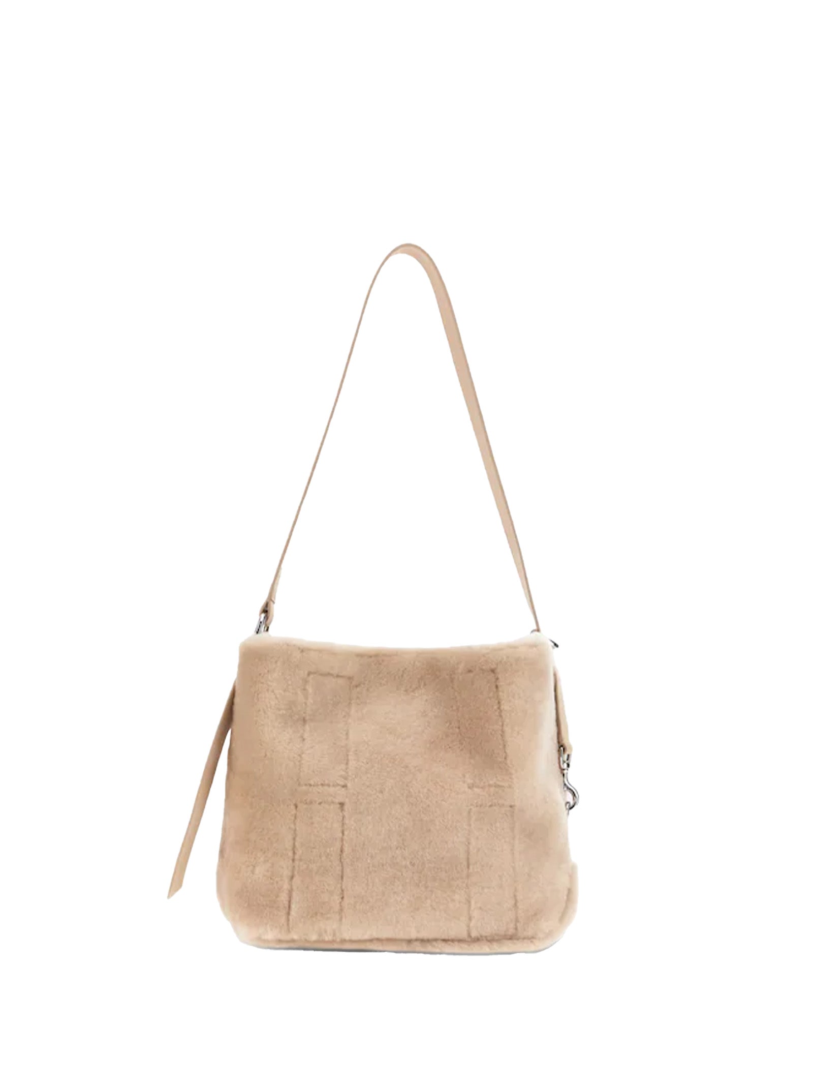 HOGAN Hobo Handbag in Shearling with Smooth Leather Inserts