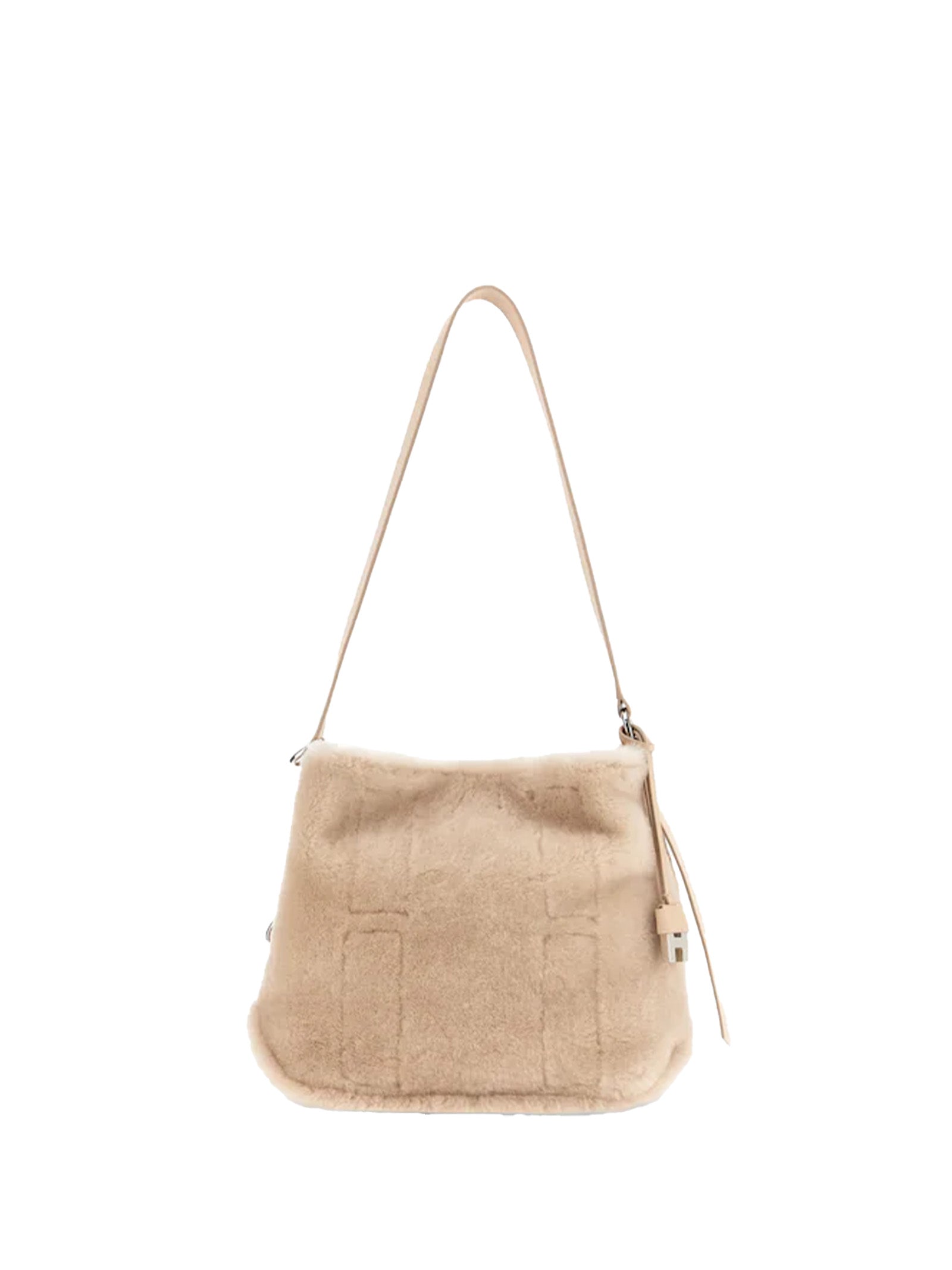 HOGAN Hobo Handbag in Shearling with Smooth Leather Inserts