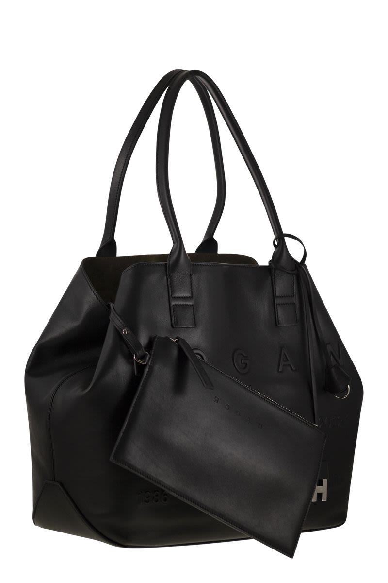 HOGAN Medium Leather Shopping Handbag with Adjustable Closure