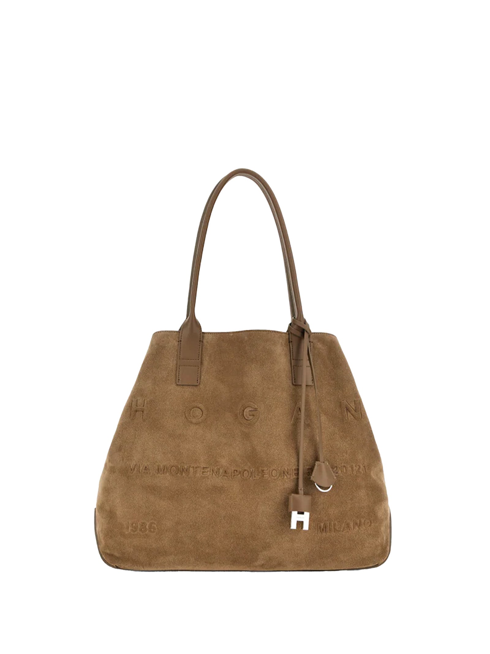 HOGAN Women's Suede Leather Shopping Handbag with Smooth Inserts