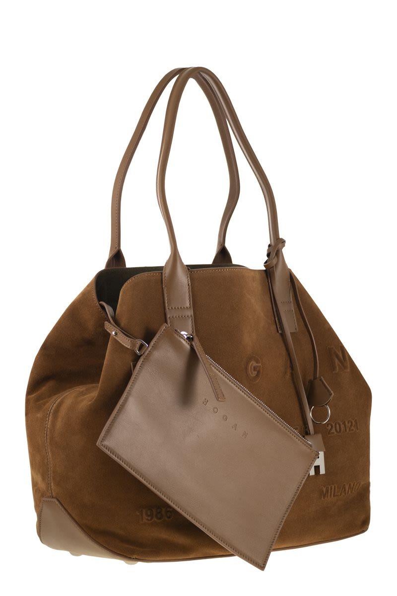 HOGAN Medium Script Shopping Handbag - Suede 40x30x15.5 CM