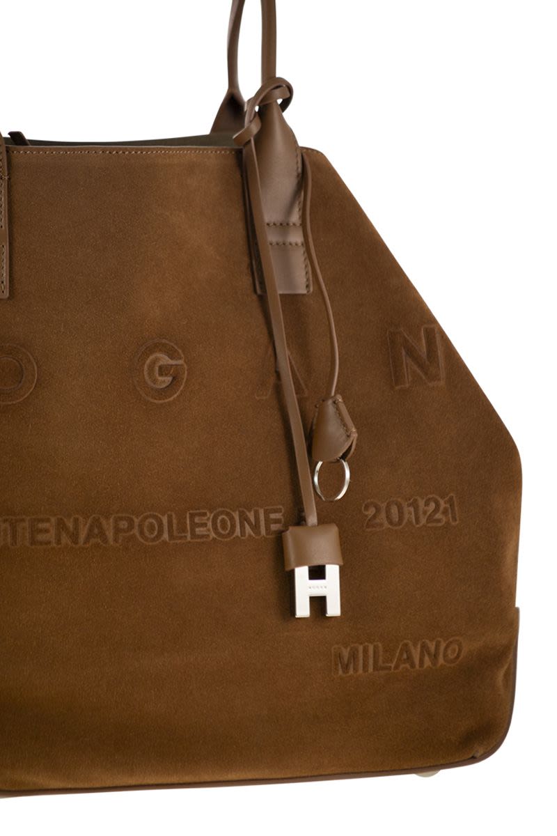 HOGAN Medium Script Shopping Handbag - Suede 40x30x15.5 CM