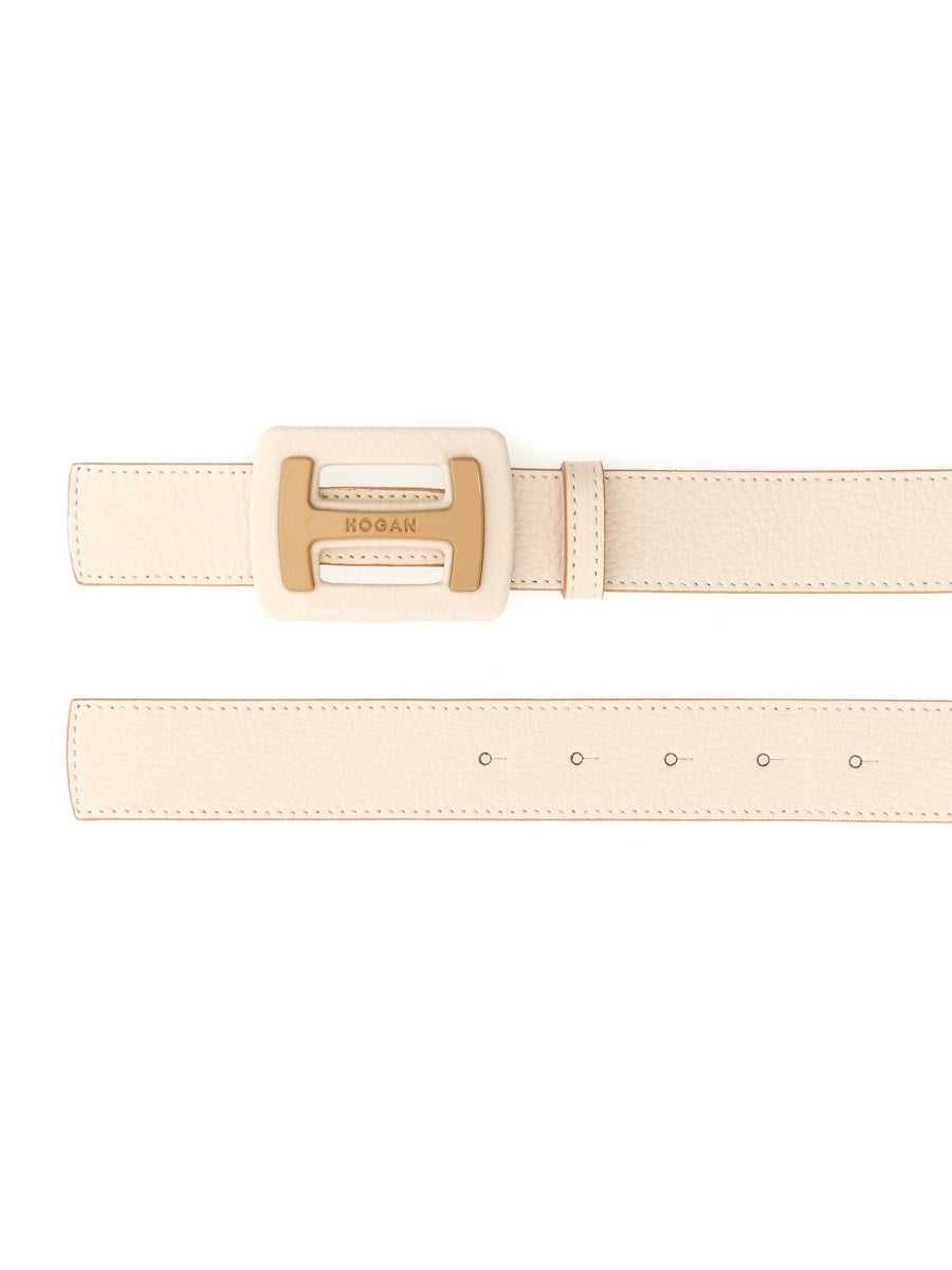 HOGAN Hammered Leather Belt with Maxi Buckle