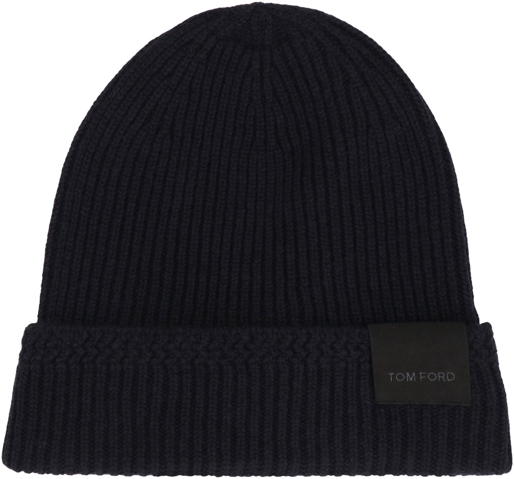 TOM FORD Ribbed Knit Beanie with Front Logo Detail