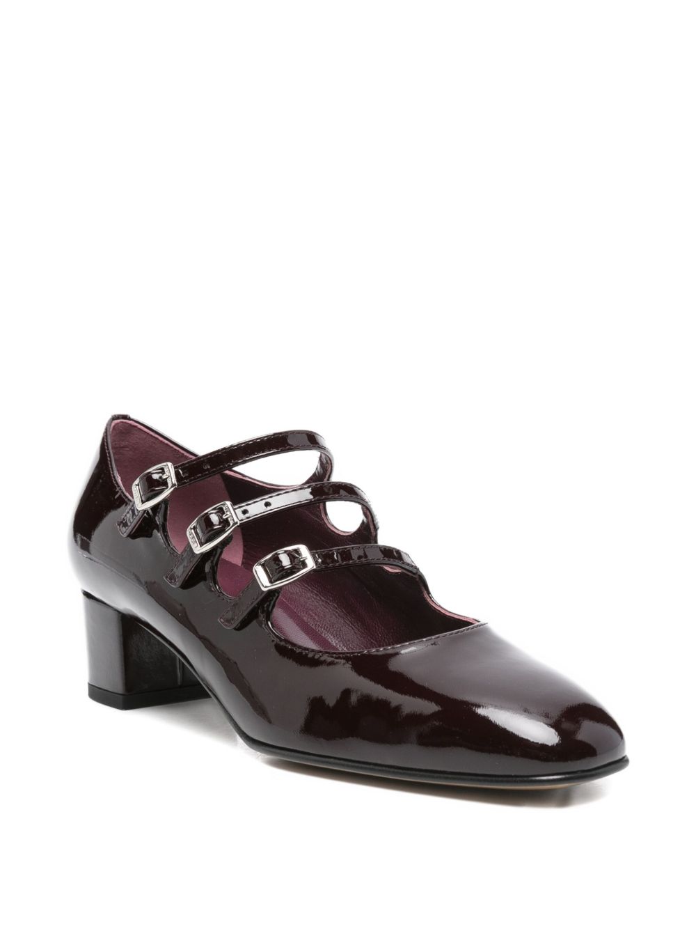 CAREL PARIS Leather Pumps with Triple Buckle Fastening and Block Heel