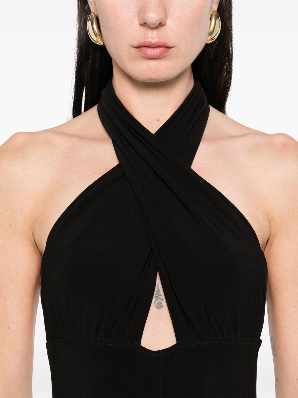 NORMA KAMALI Sleeveless Long Jumpsuit with Crossover Strap Detail and Cut-Outs