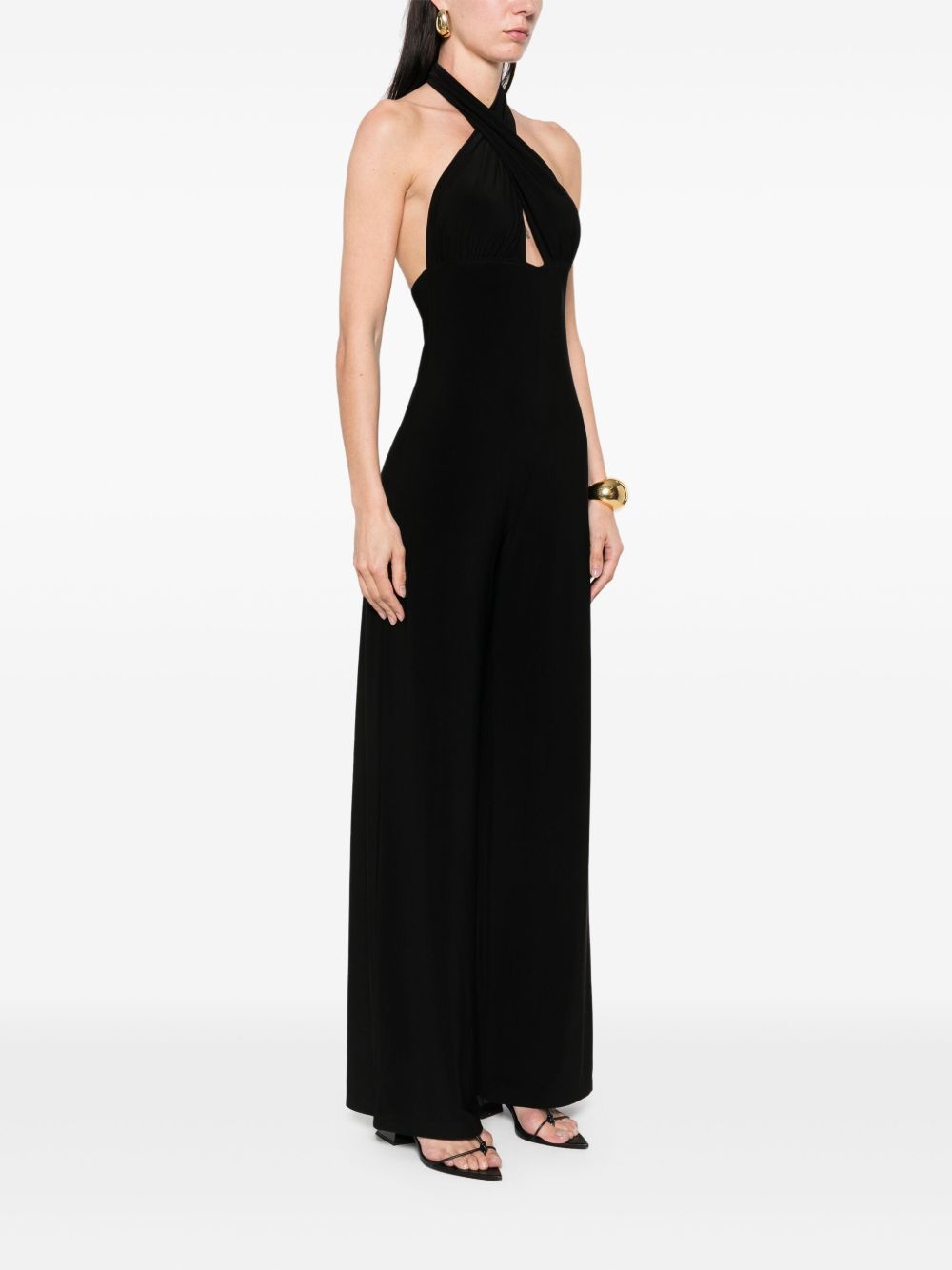 NORMA KAMALI Sleeveless Long Jumpsuit with Crossover Strap Detail and Cut-Outs