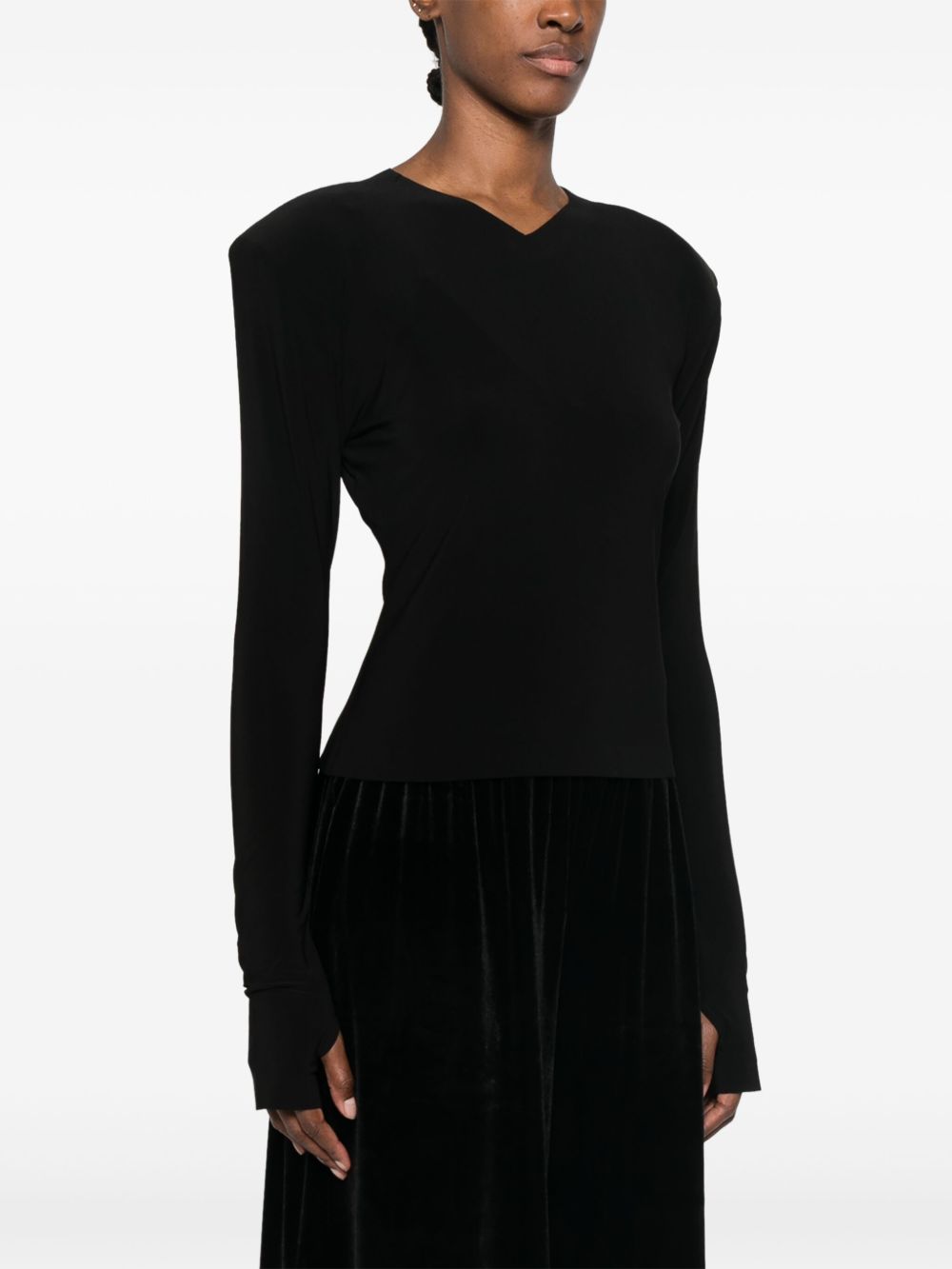 NORMA KAMALI V-Necked Long Sleeve Top with Shoulder Pads