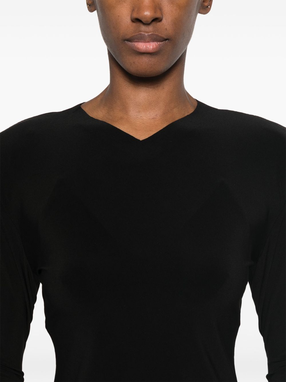 NORMA KAMALI V-Necked Long Sleeve Top with Shoulder Pads