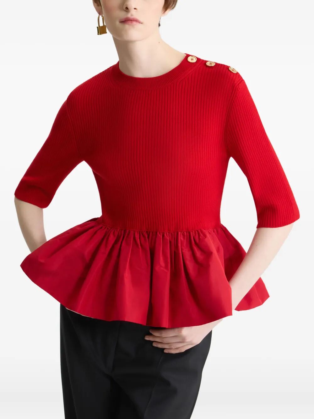 PATOU Ruffle Hem Ribbed Jumper in Wool