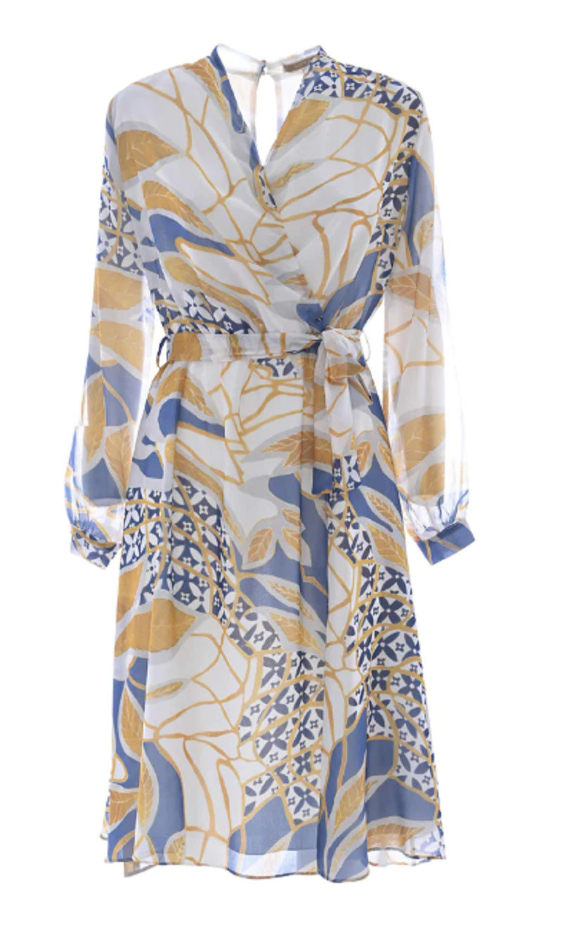 KOCCA Mini Wrap Dress with Pastel Leaf Pattern for Women