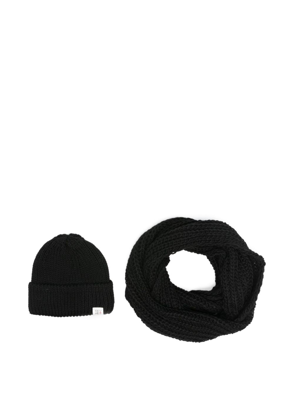 PEUTEREY Ribbed Knit Beanie Hat with Infinity Scarf