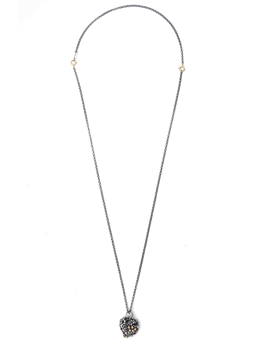 UGO CACCIATORI Heart Pendant Necklace with Floral Relief Design for Men