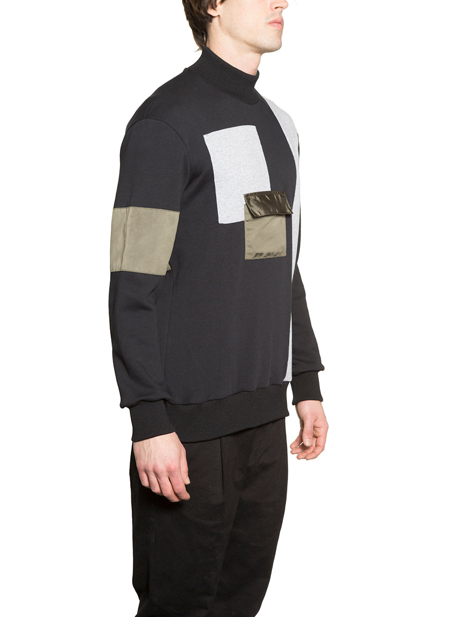 LETASCA Patchwork Sweatshirt with Standing Collar - Size M