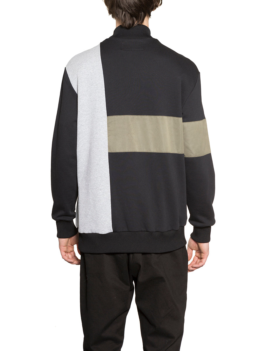 LETASCA Patchwork Sweatshirt with Standing Collar - Size M