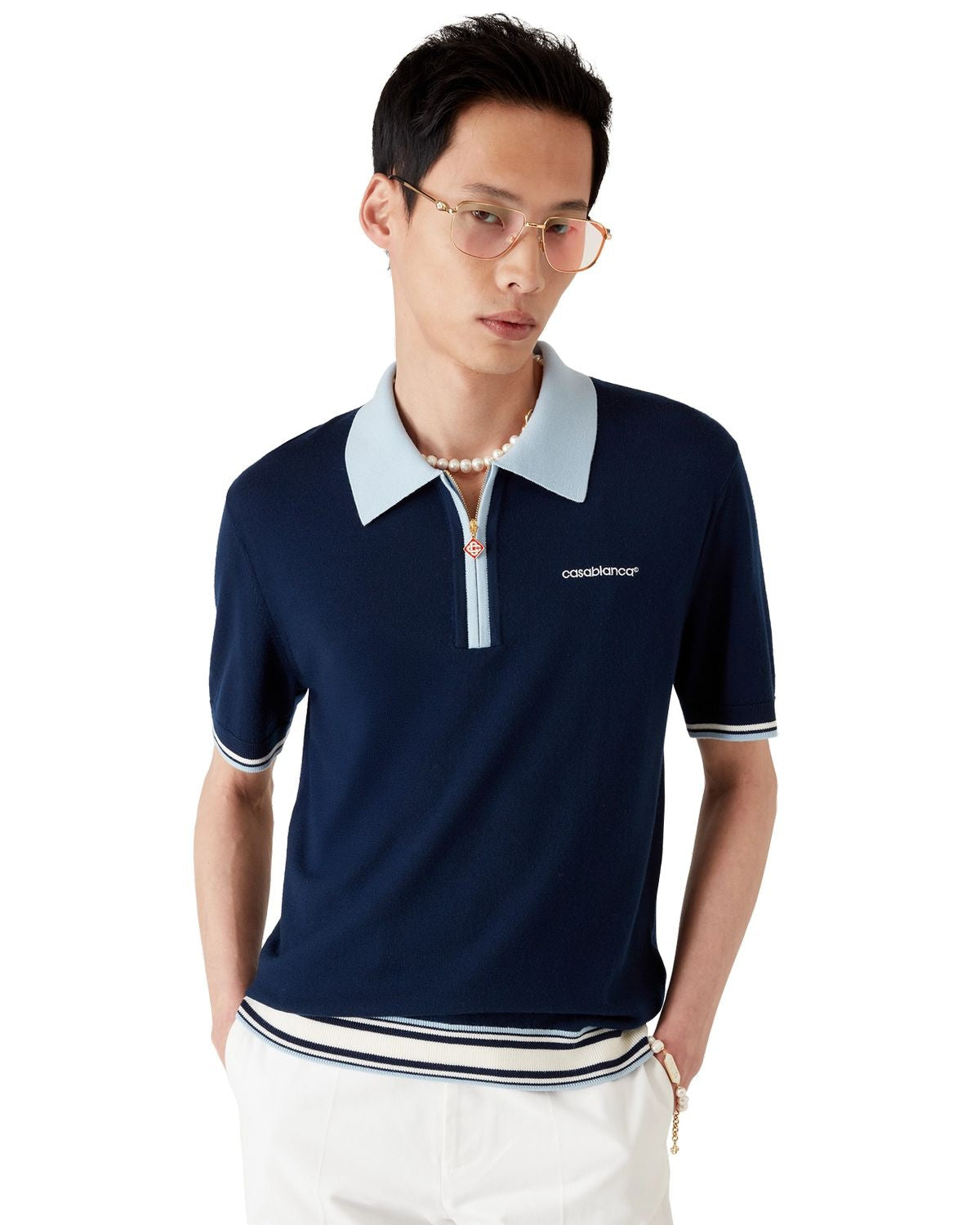 CASABLANCA Merino Wool Tennis Polo for Men