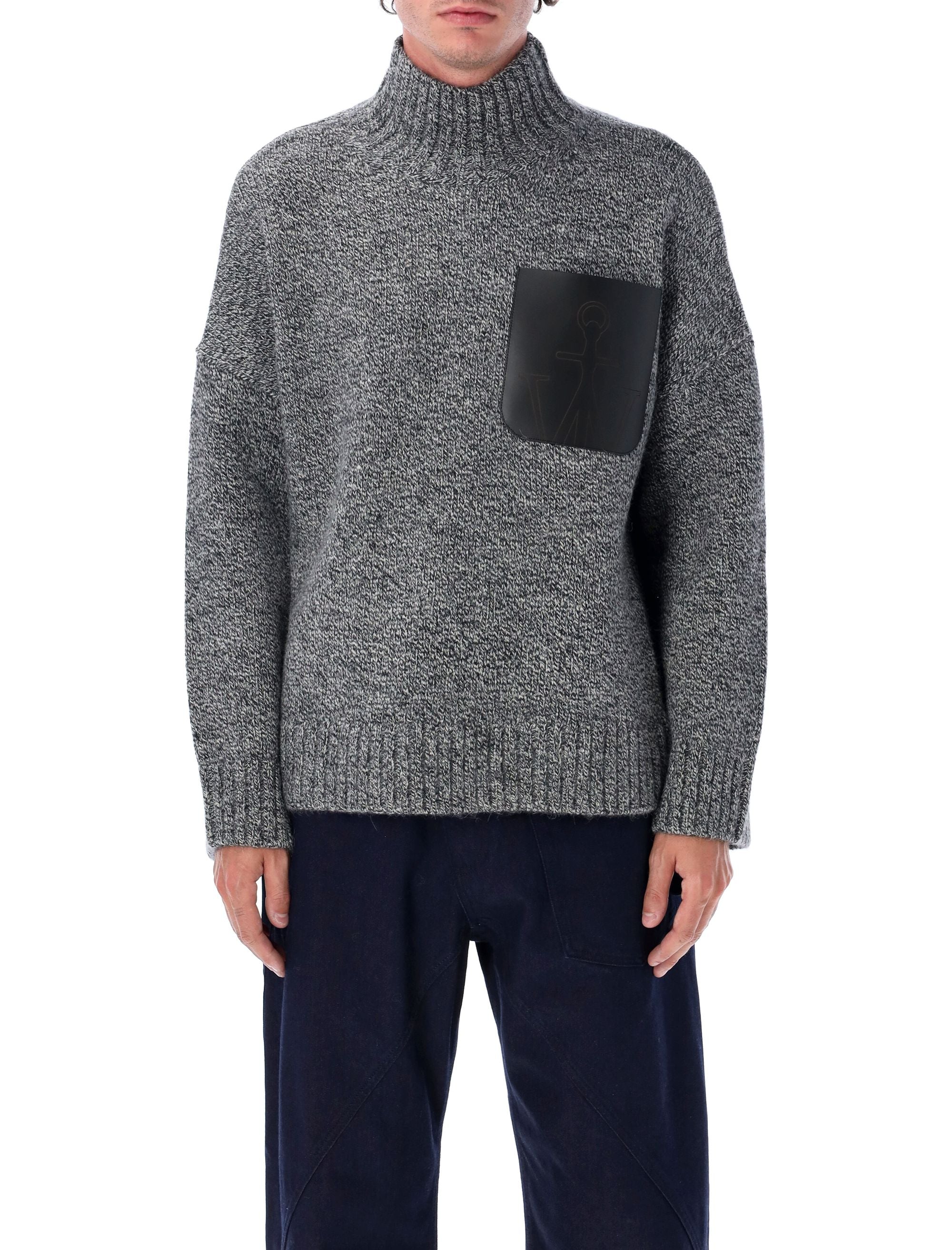 JW ANDERSON High Neck Knit with Leather Patch for Men