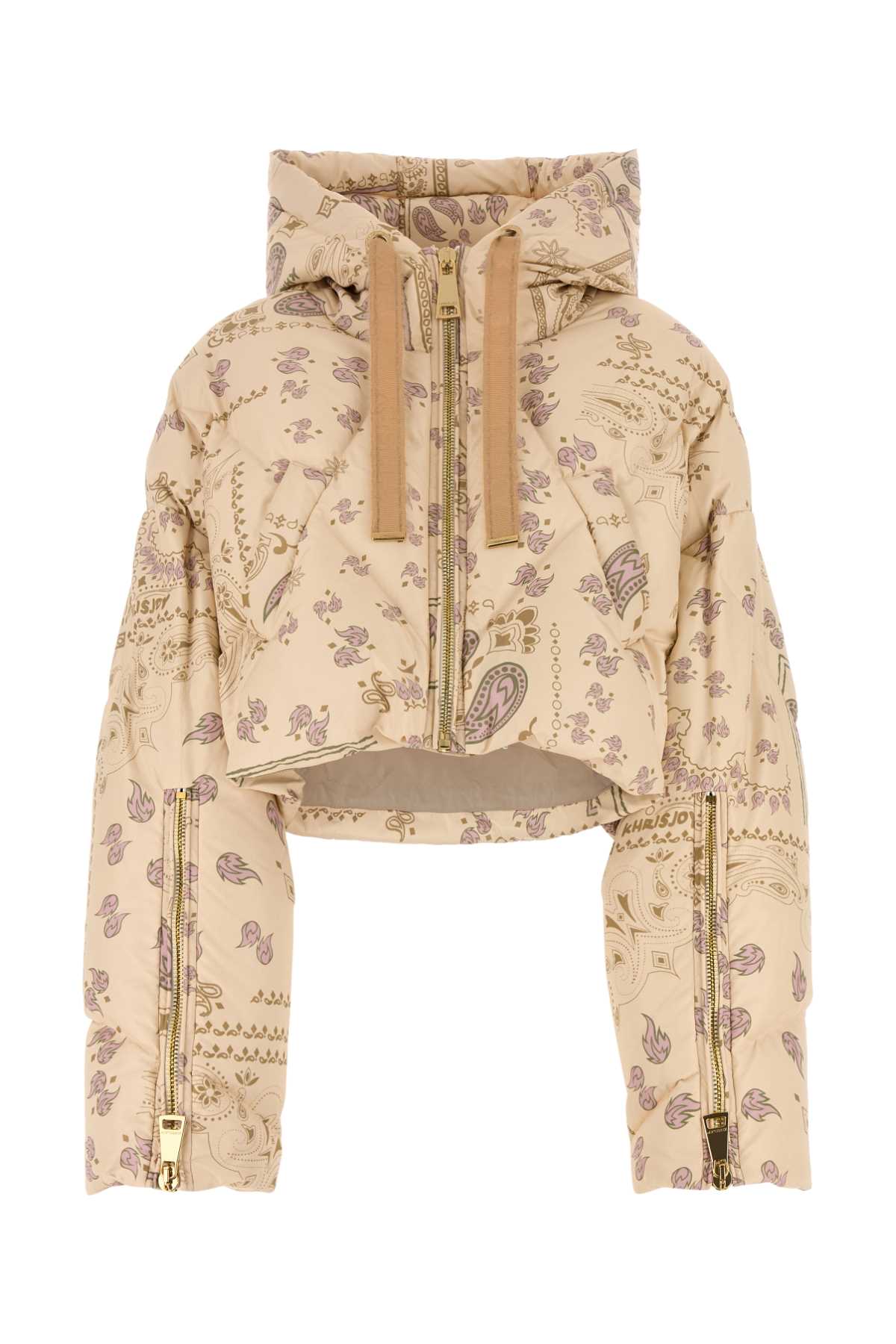 KHRISJOY Printed Polyester Down Jacket - Mini Crop Style