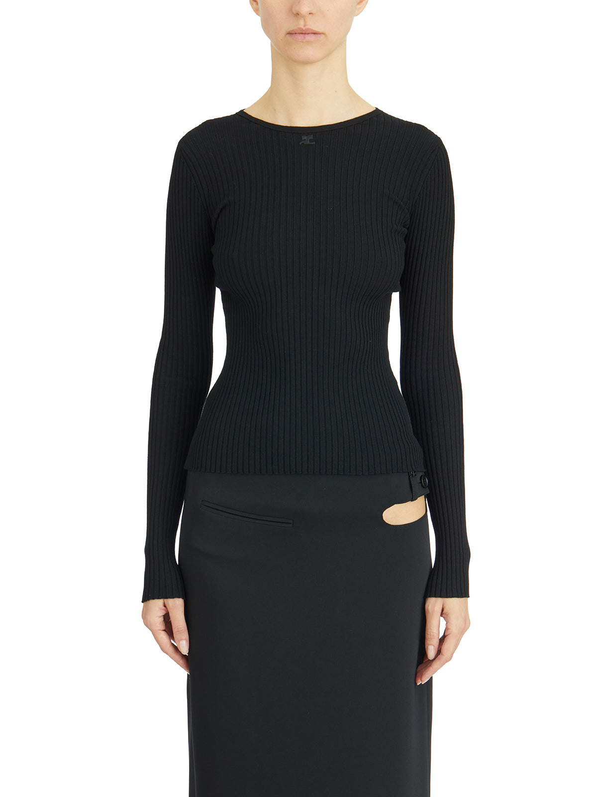 COURREGÈS Ribbed Viscose Sweater With Lingerie Detail - Size S
