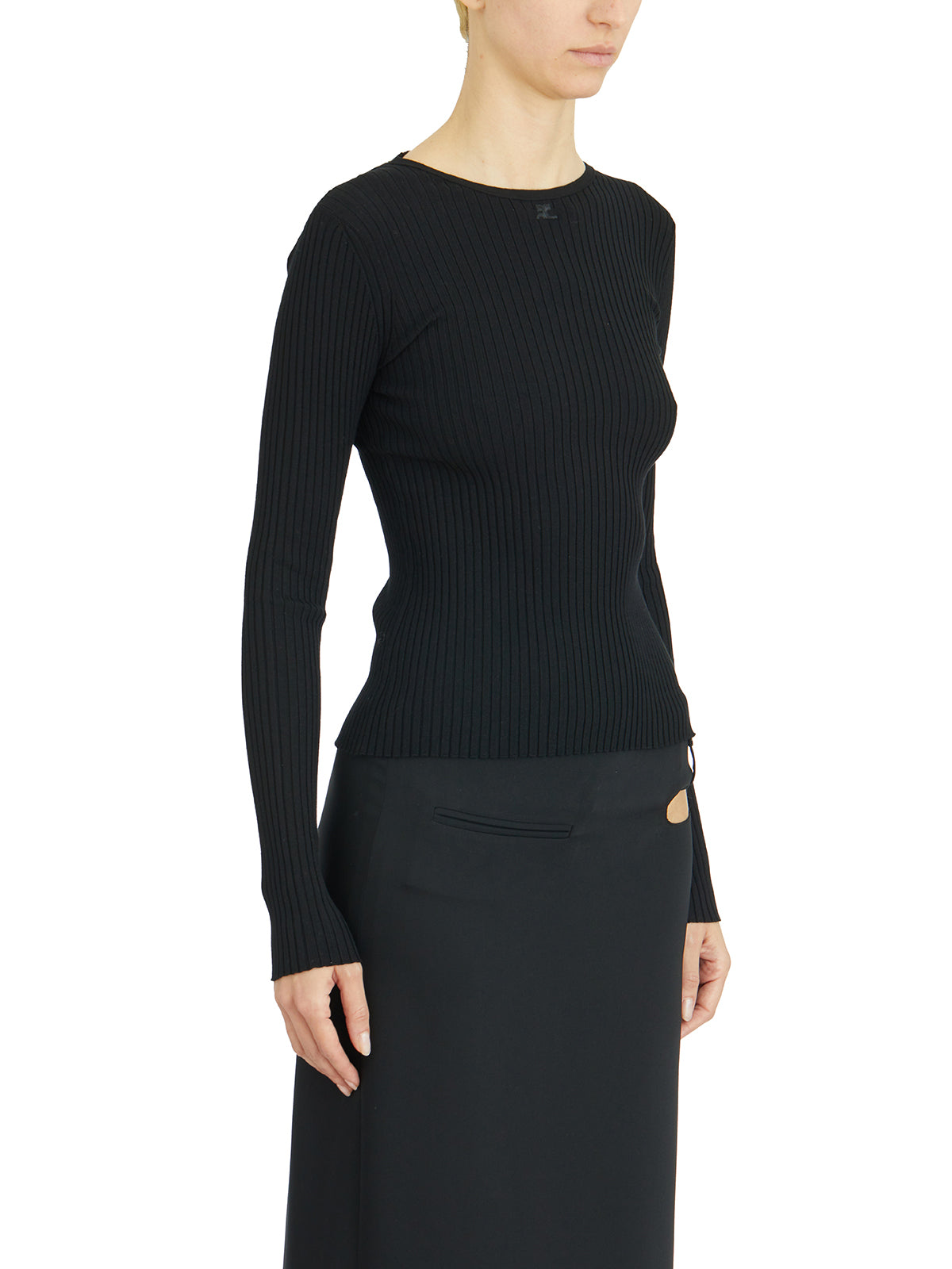COURREGÈS Ribbed Viscose Sweater With Lingerie Detail - Size S