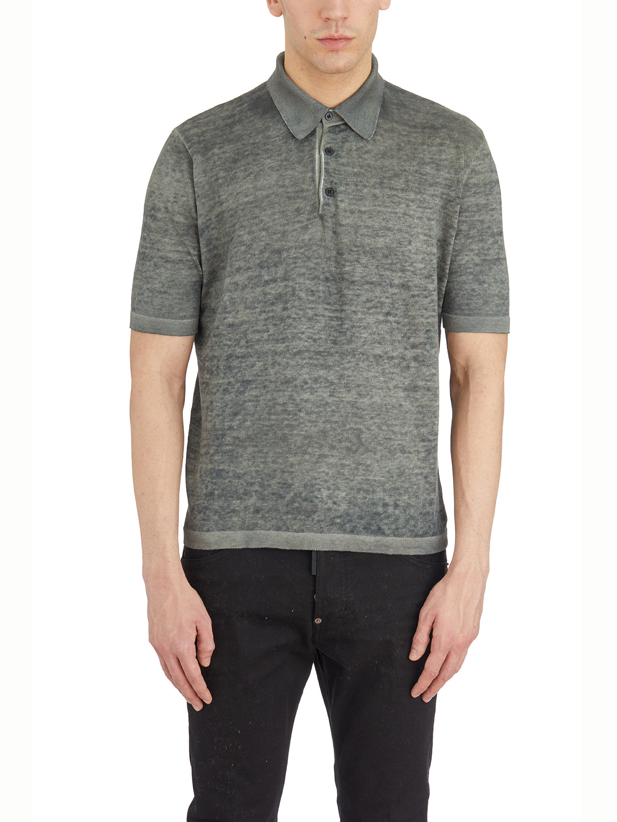 AVANT TOI Men's Short Sleeve Linen Knit Polo Shirt