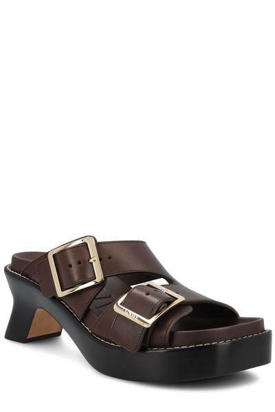 LOEWE Leather Cut-Out Detail Sandals with Sculpted Heel