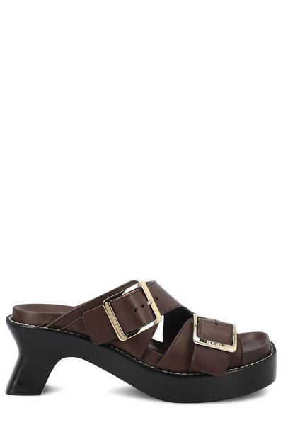 LOEWE Leather Cut-Out Detail Sandals with Sculpted Heel