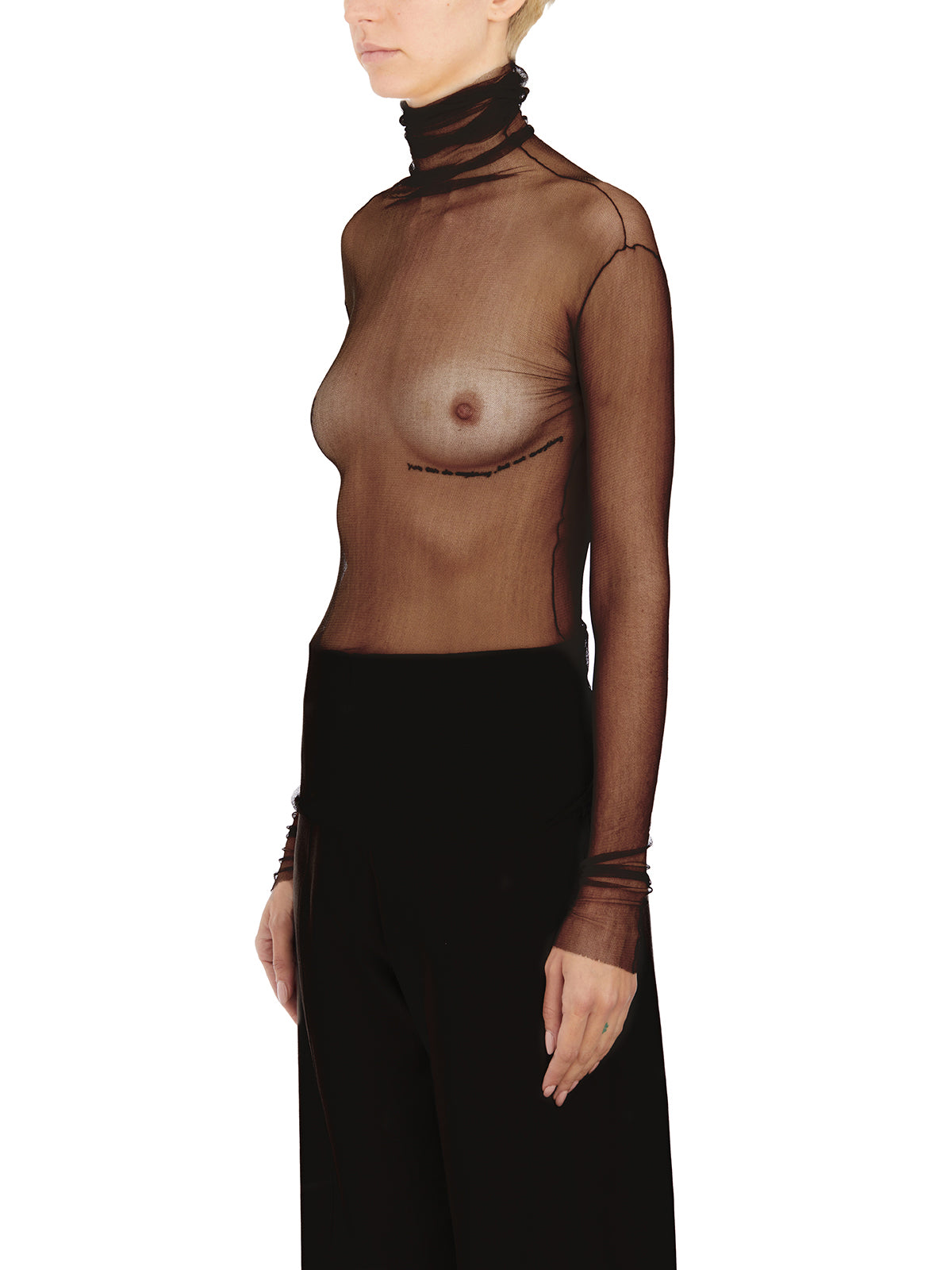 CORTANA High Neck Sheer Slim Fit Top - Size 36