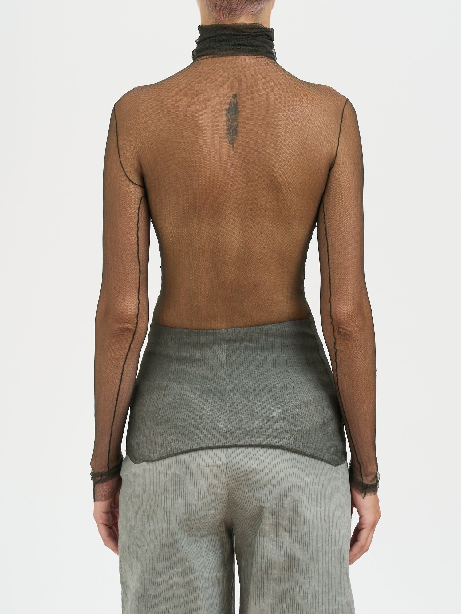 CORTANA High Neck Slim Fit Sheer Long Sleeve Top