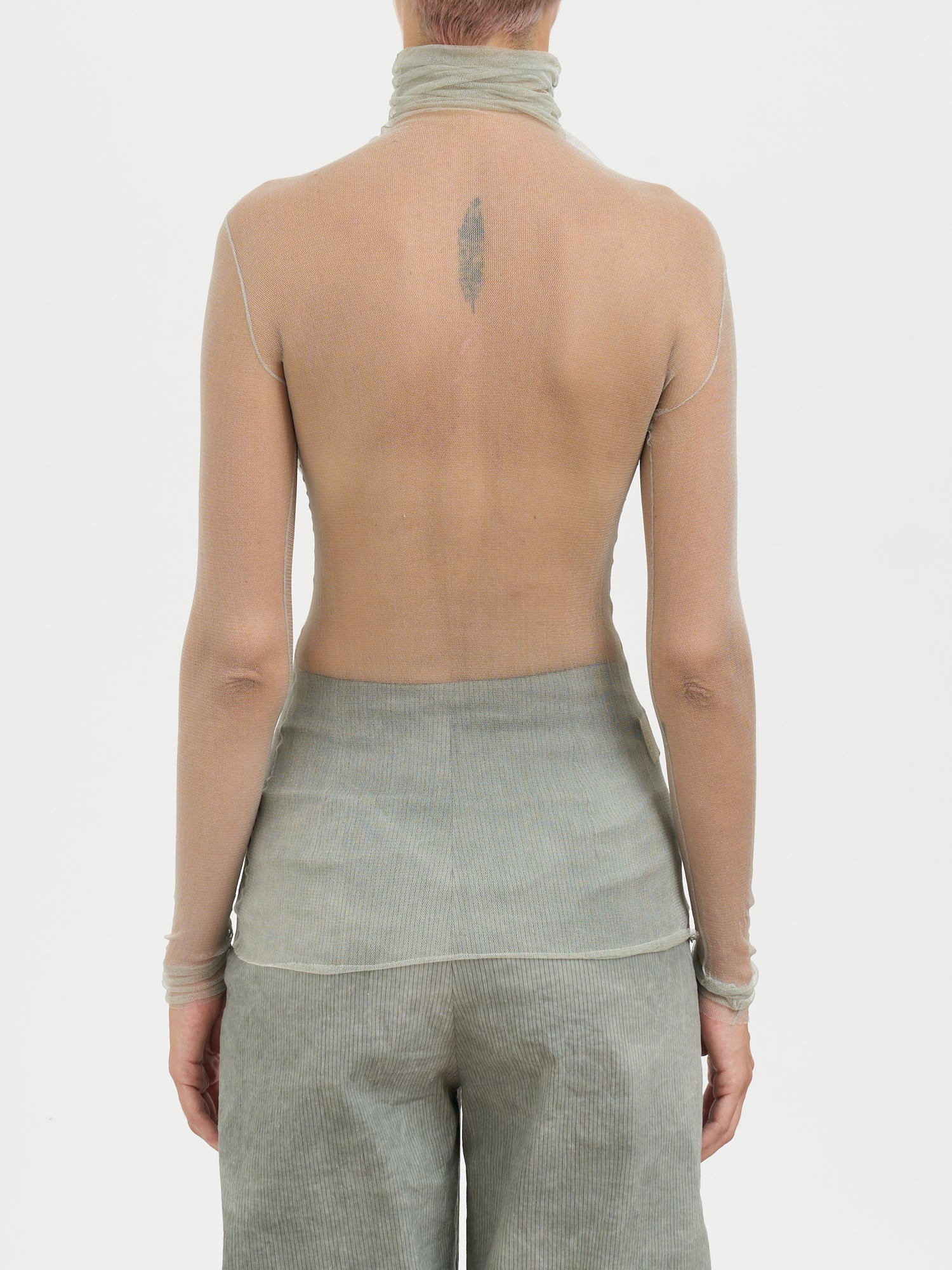 CORTANA High Neck Slim Fit Sheer Long Sleeve Top