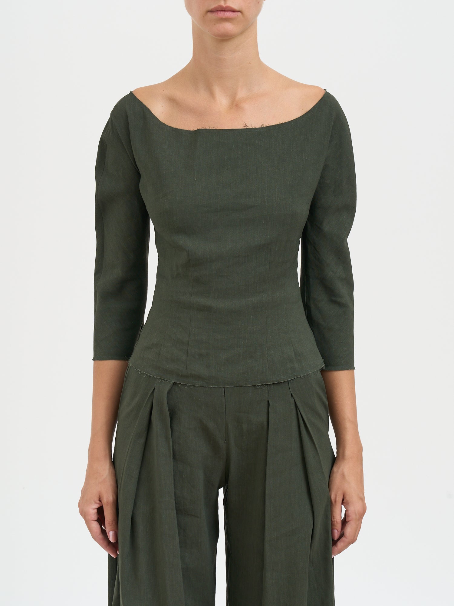 CORTANA Elegant 3/4 Sleeve Linen and Viscose Top