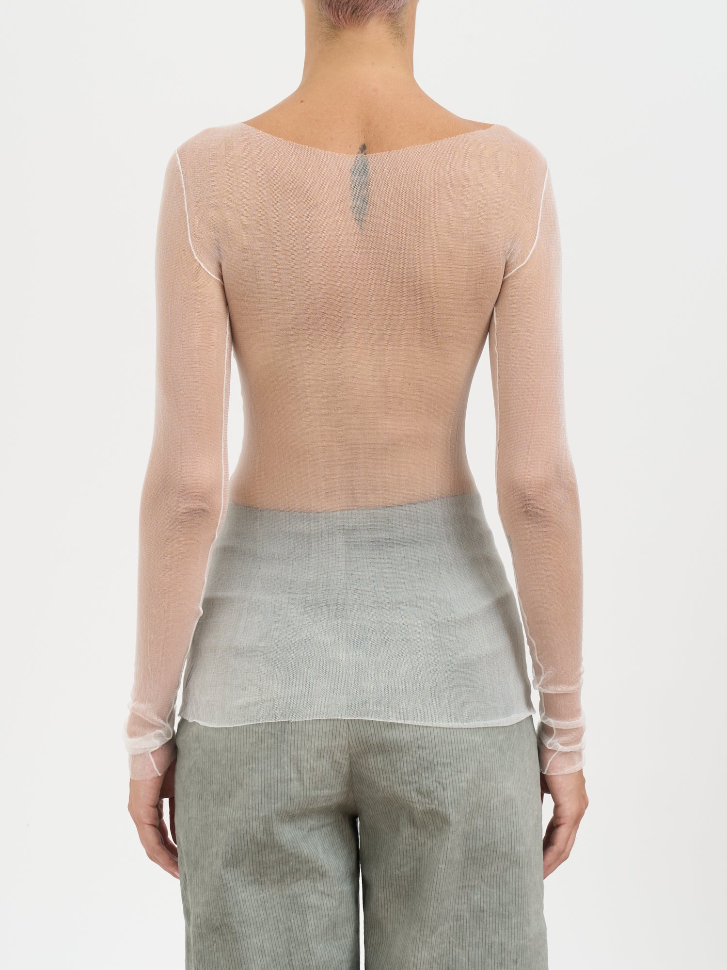 CORTANA Sheer Silk Tulle Top - Slim Fit, Long Sleeves (Size 36)