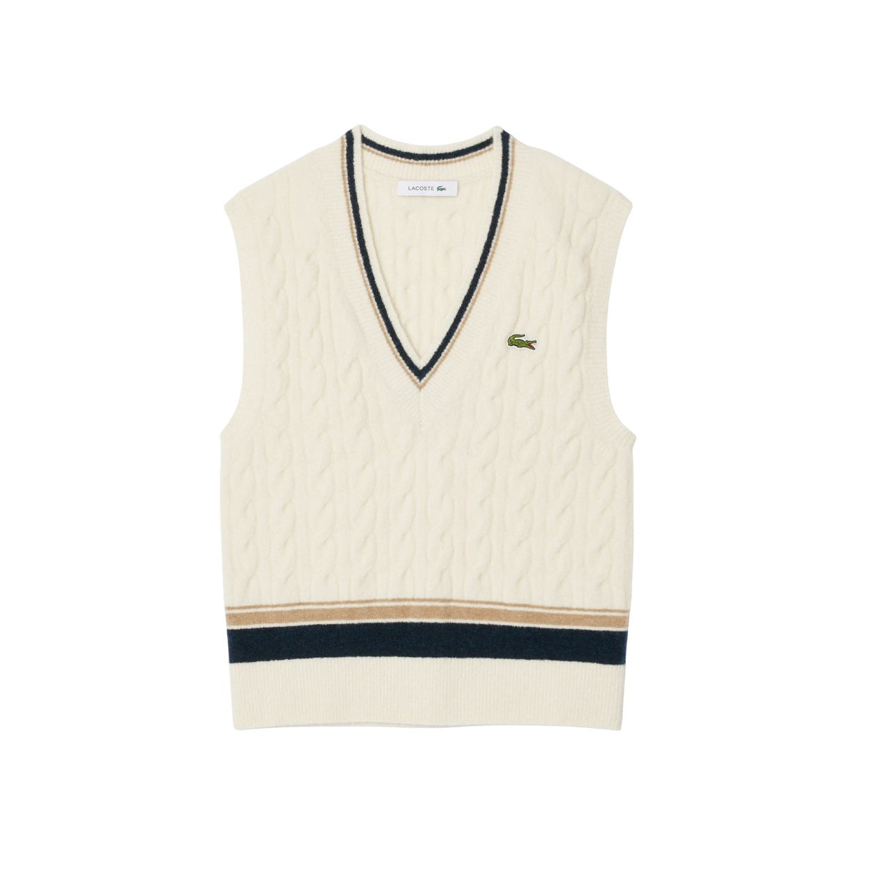 LACOSTE Classic Cable-knit Sweater in Cream - Women’s Casual Fit