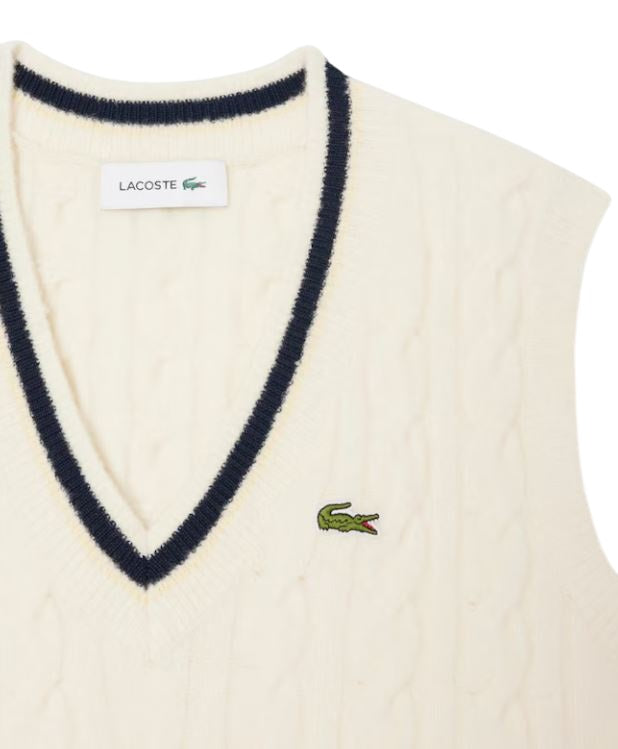 LACOSTE Classic Cable-knit Sweater in Cream - Women’s Casual Fit