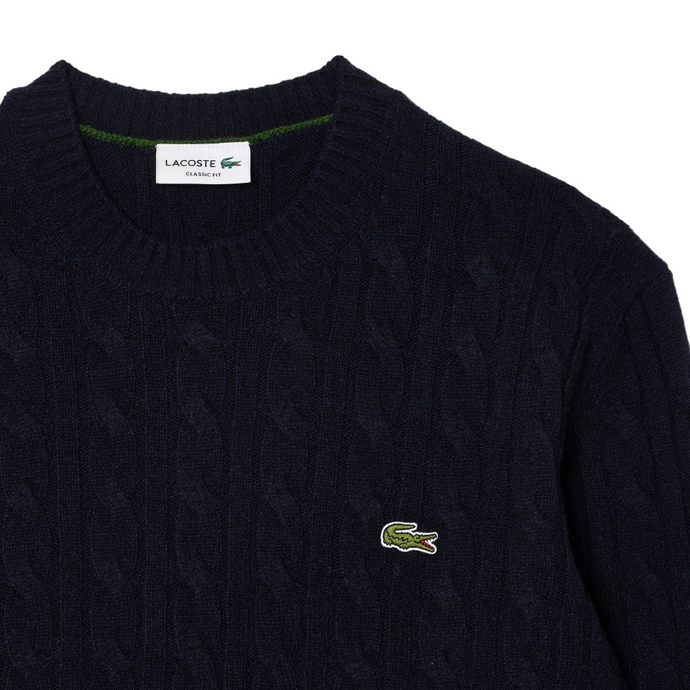 LACOSTE Men's Cozy Cable Knit Crew Neck Sweater - Size 4