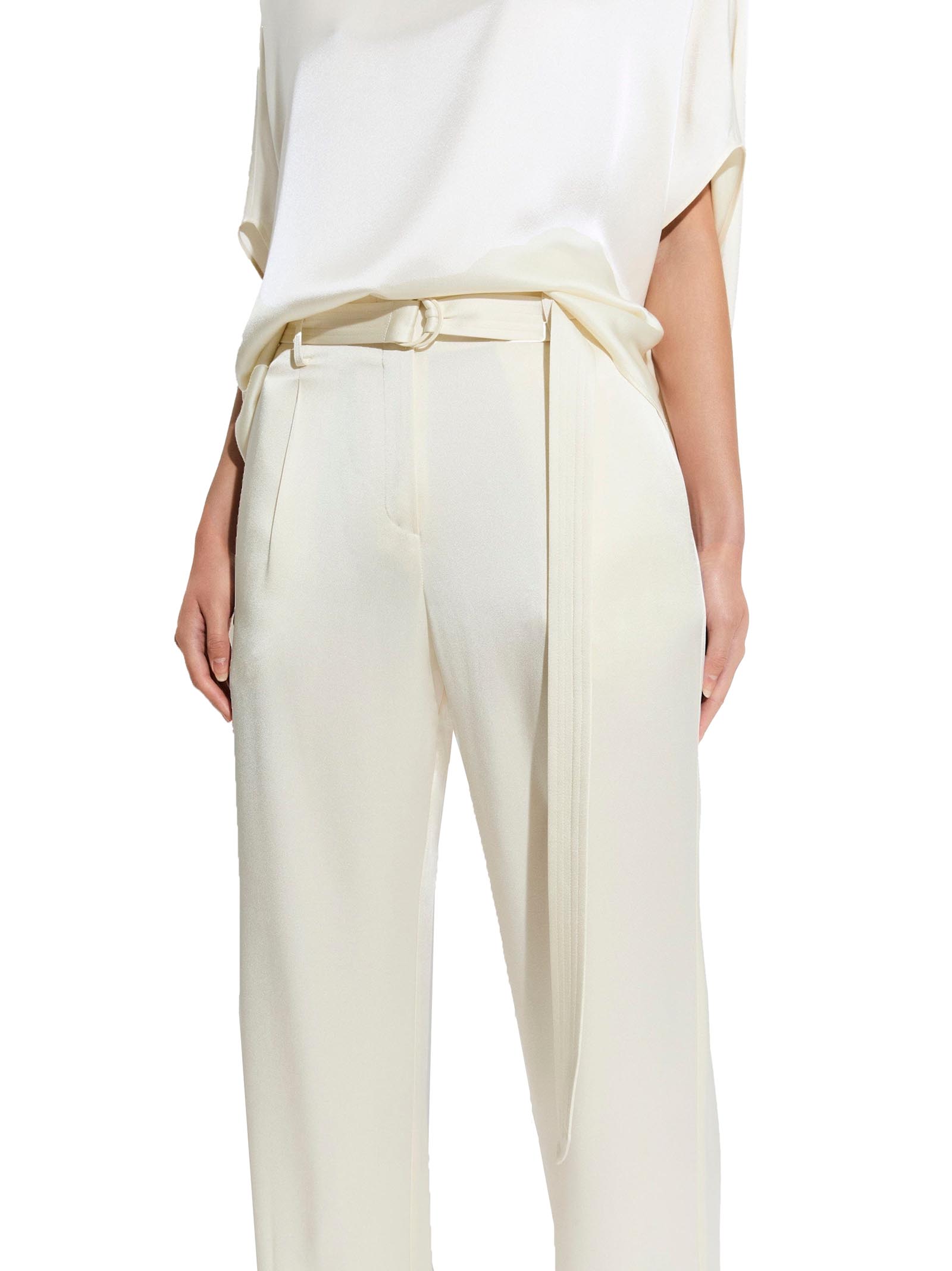 LAPOINTE Elegant Double-Faced Satin Trousers with D-Ring Belt for Women