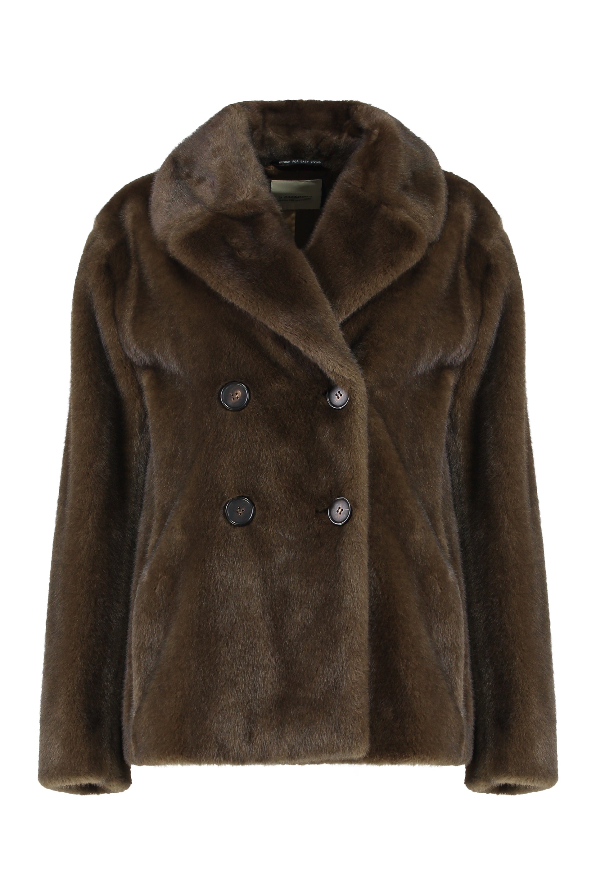 S MAX MARA Double-Breasted Eco-Fur Jacket with Scarf Collar