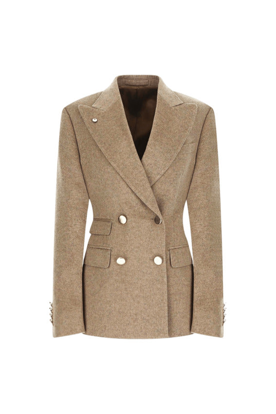 LBM Double-Breasted Cashmere-Silk Blend Jacket - Slim Fit