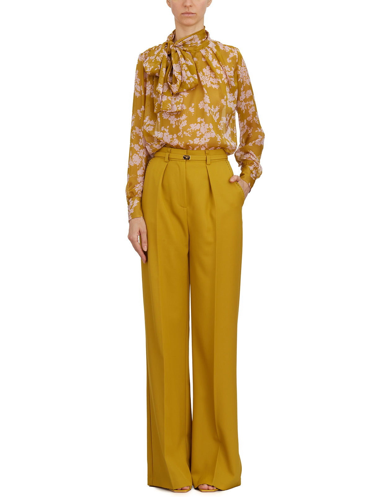 ELISABETTA FRANCHI Floral Silk Shirt with Gold Button Details - Size 40