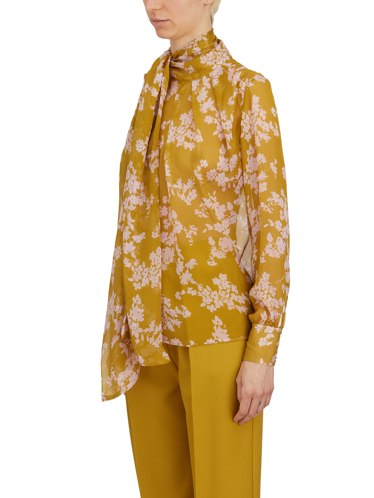 ELISABETTA FRANCHI Floral Silk Shirt with Gold Button Details - Size 40