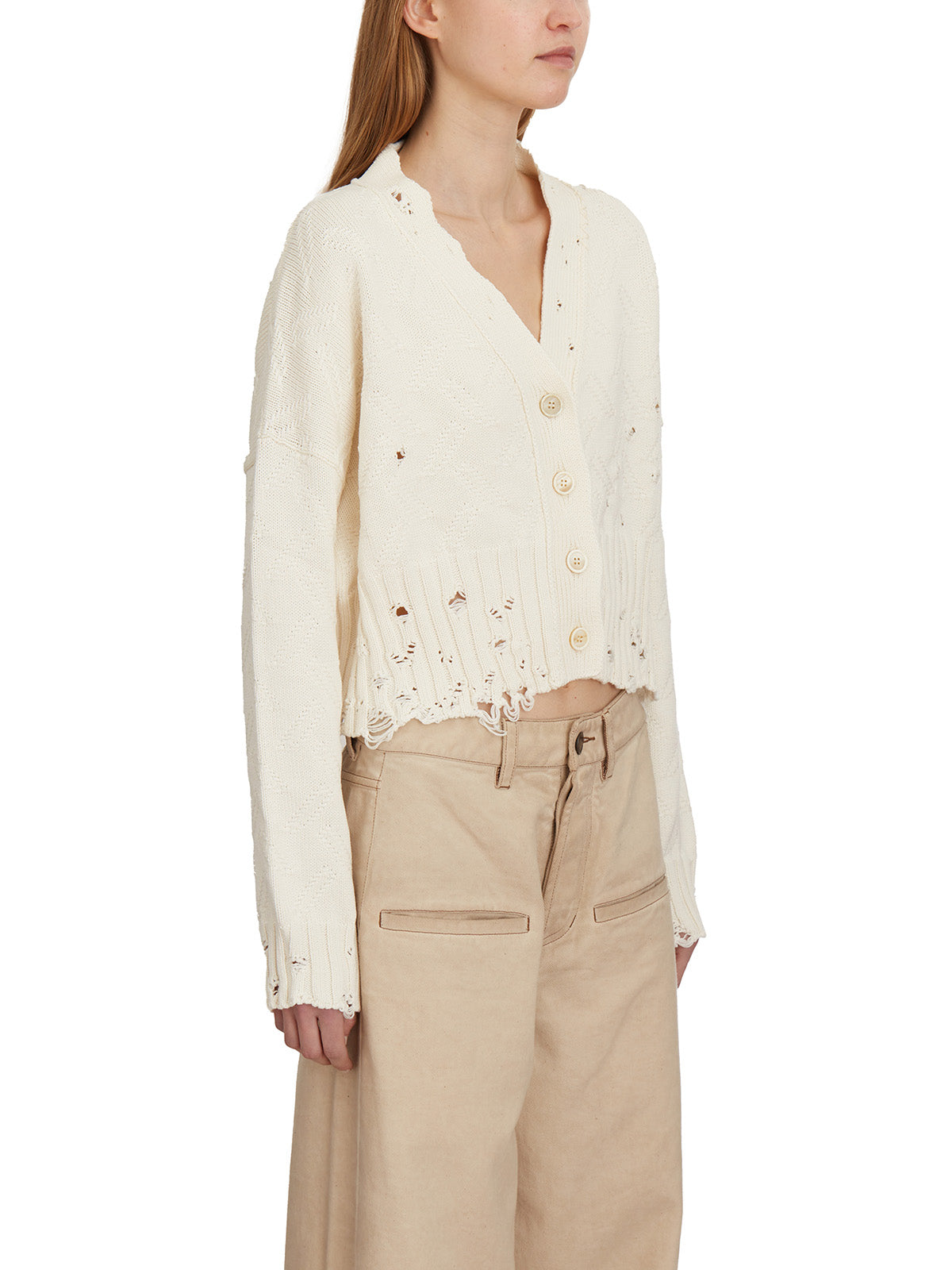 MARNI Cropped Mini Cardigan with Embroidered Logo and Distressed Details