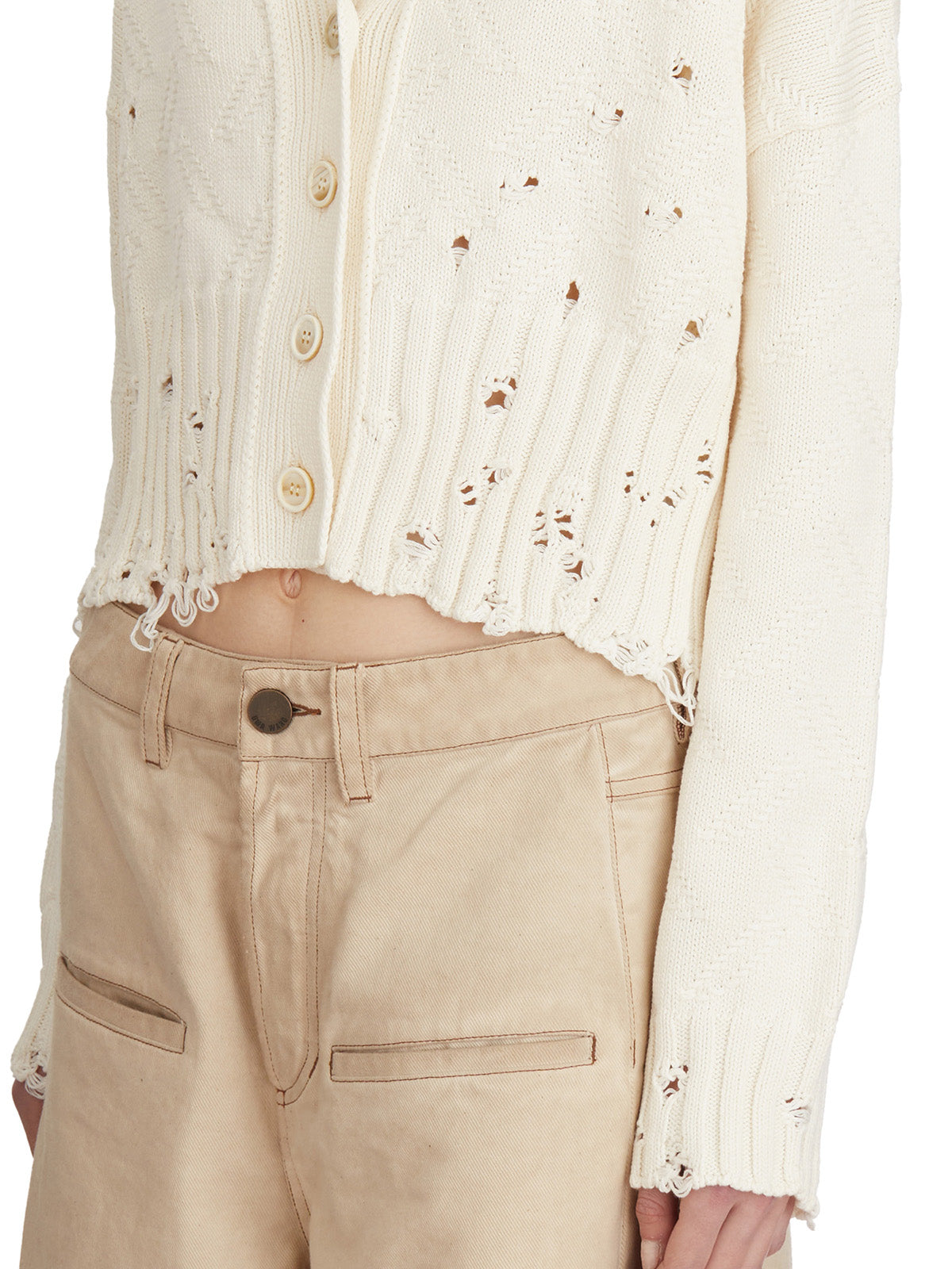 MARNI Cropped Mini Cardigan with Embroidered Logo and Distressed Details