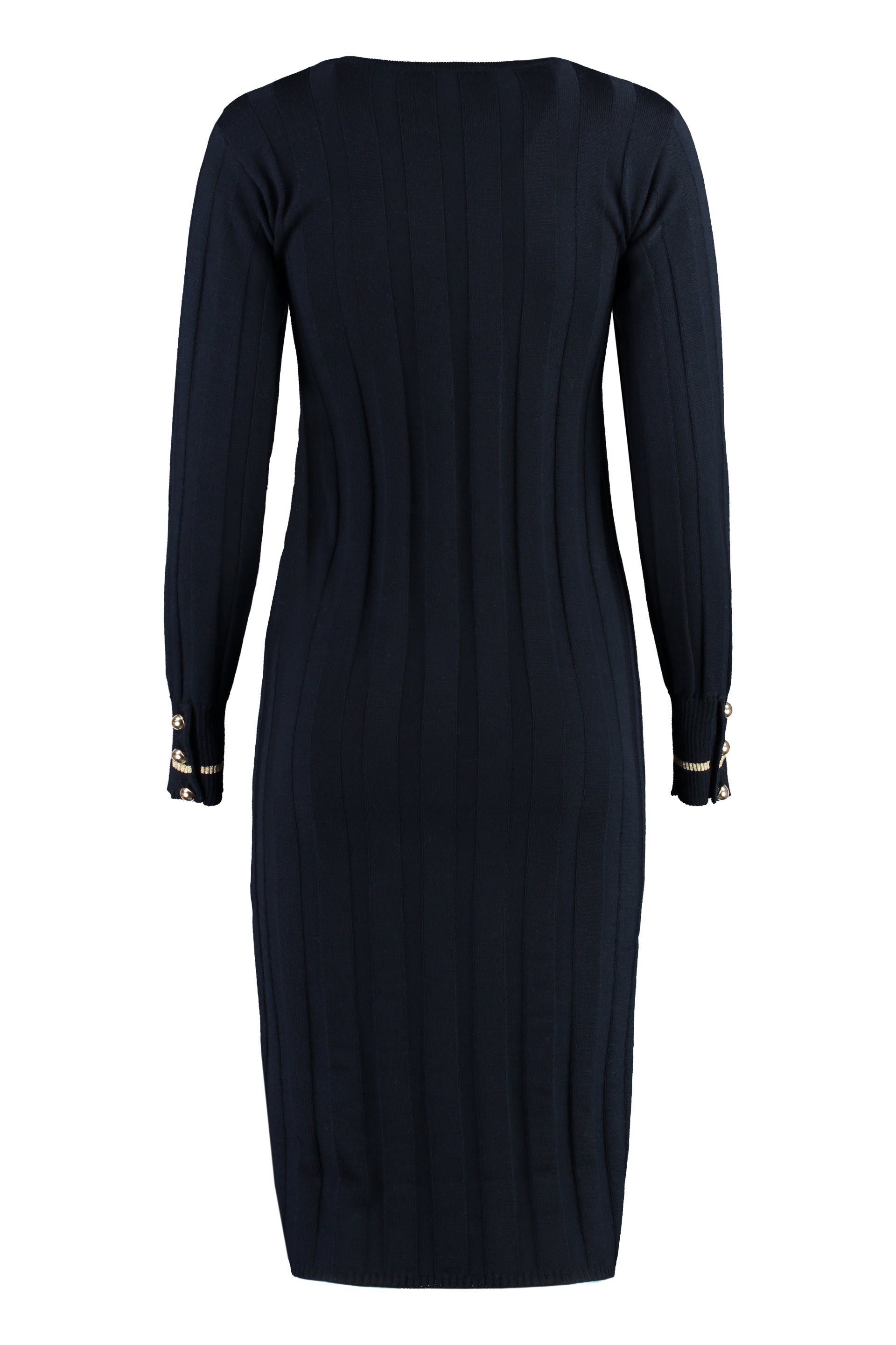 MAX MARA STUDIO Stylish Virgin Wool Dress with Ribbed Edges and Buttoned Cuffs