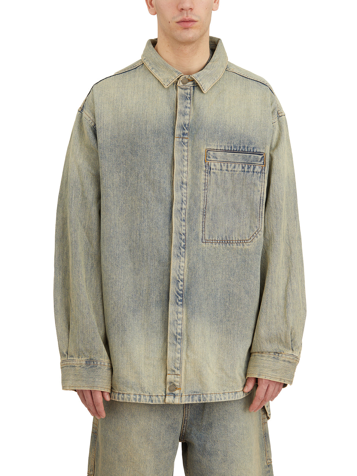 ENTIRE STUDIOS Denim Shirt with Herculean Surface Wave - Size M