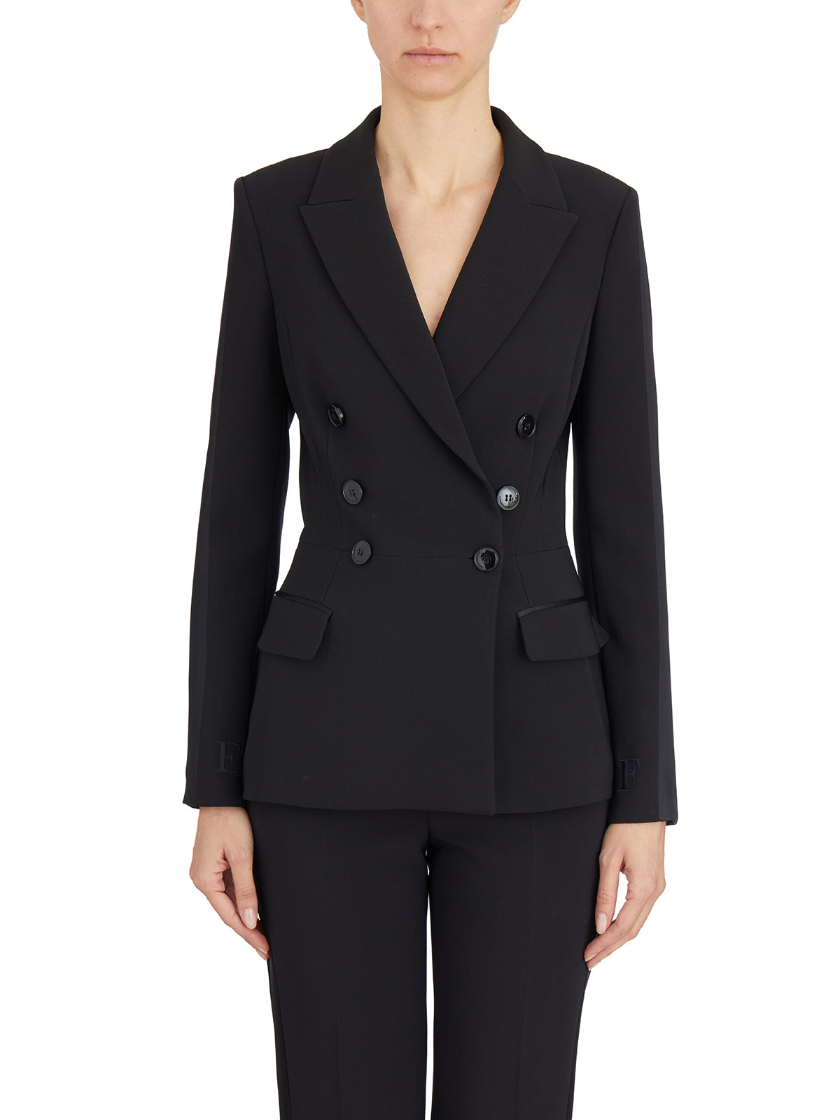 ELISABETTA FRANCHI Double-Breasted Jacket with Satin Details - Size 40