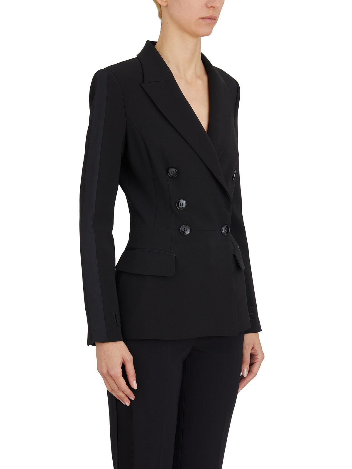 ELISABETTA FRANCHI Double-Breasted Jacket with Satin Details - Size 40